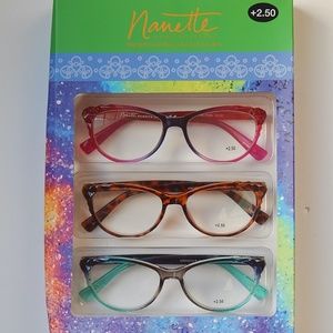 NANETTE LEPORE 3-PACK PREMIUM READING GLASSES +2.50 NEW